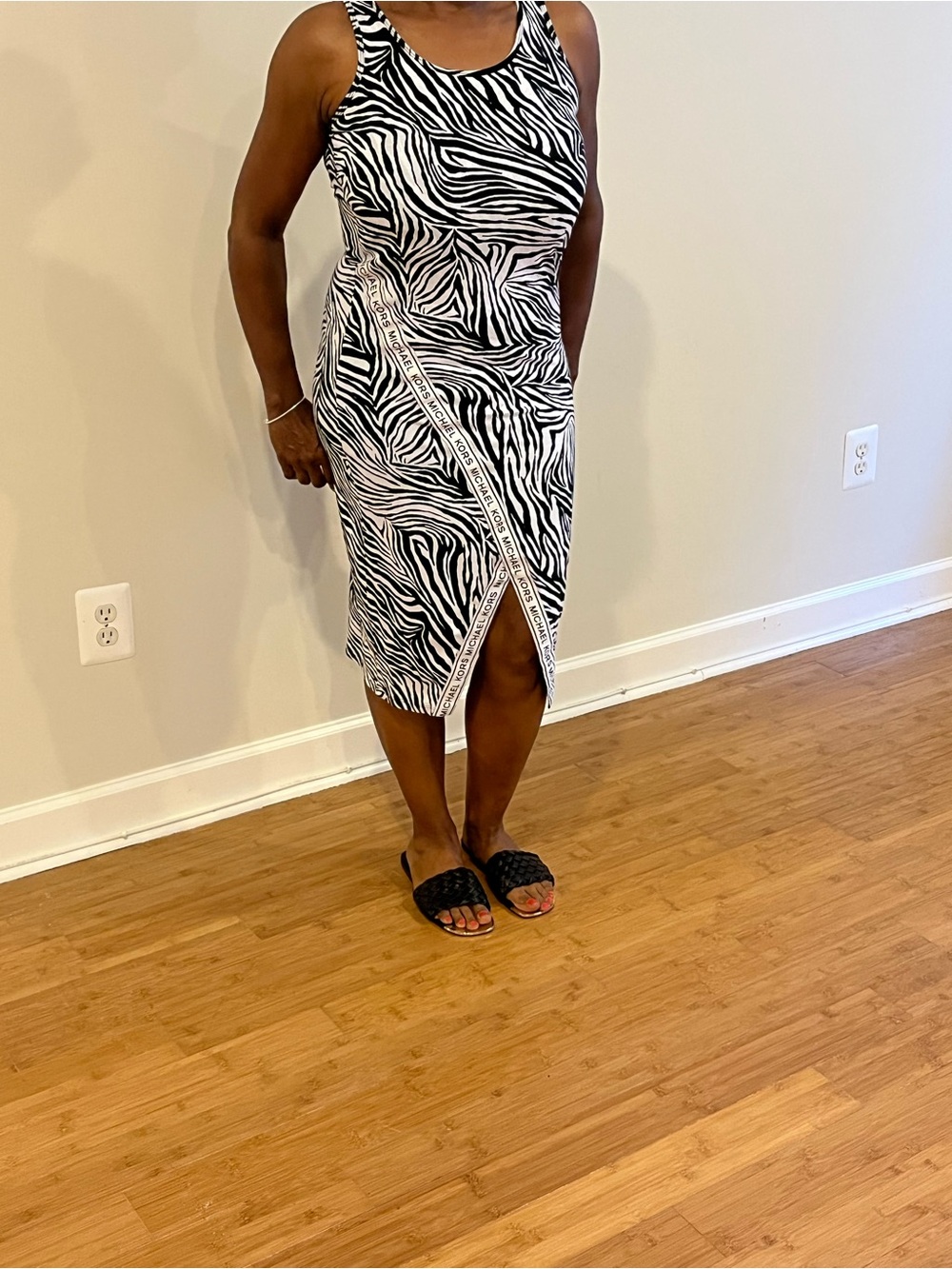 Michael Kors Black and White Zebra Tank Midi Dress